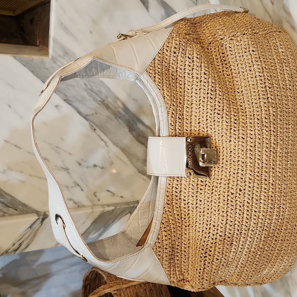 Jimmy Choo Cream and White Woven Shoulder Bag